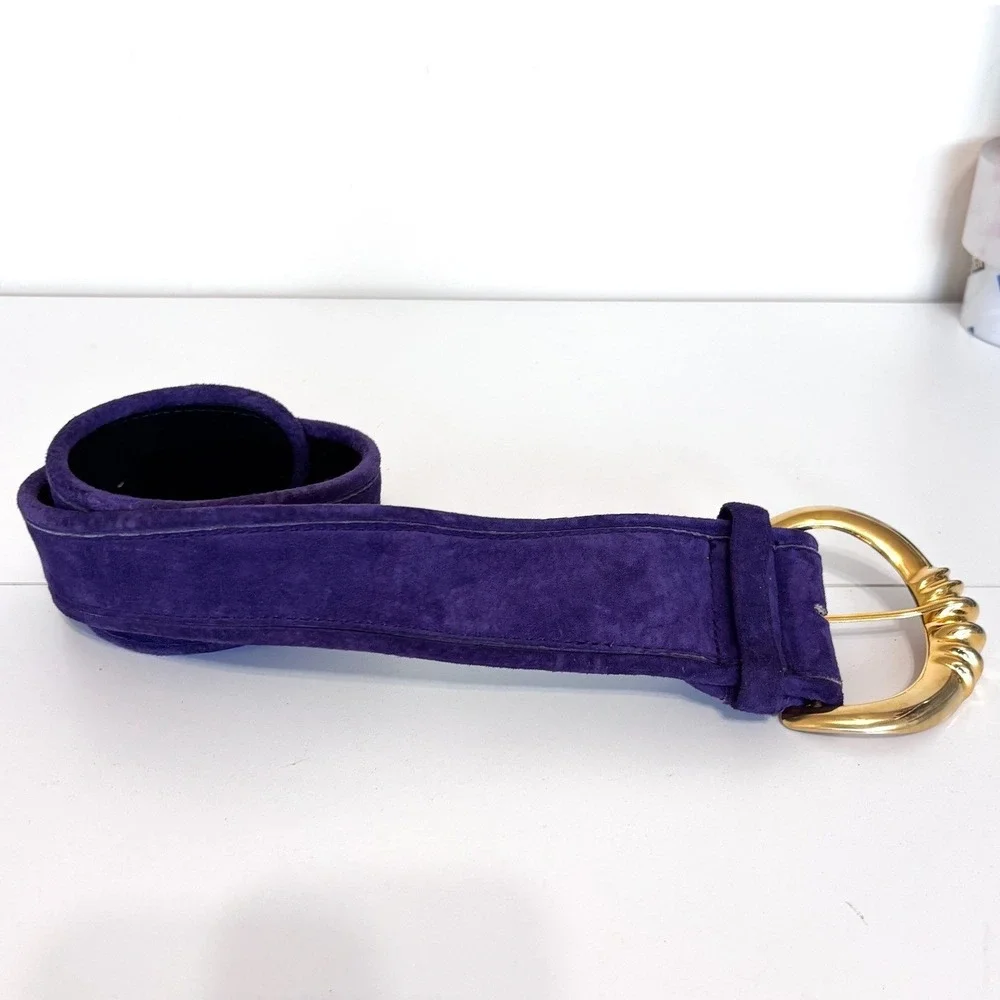 EXPRESS Vintage 80s Suede Belt Small Purple Gold Statement Chunky Wide Leather
